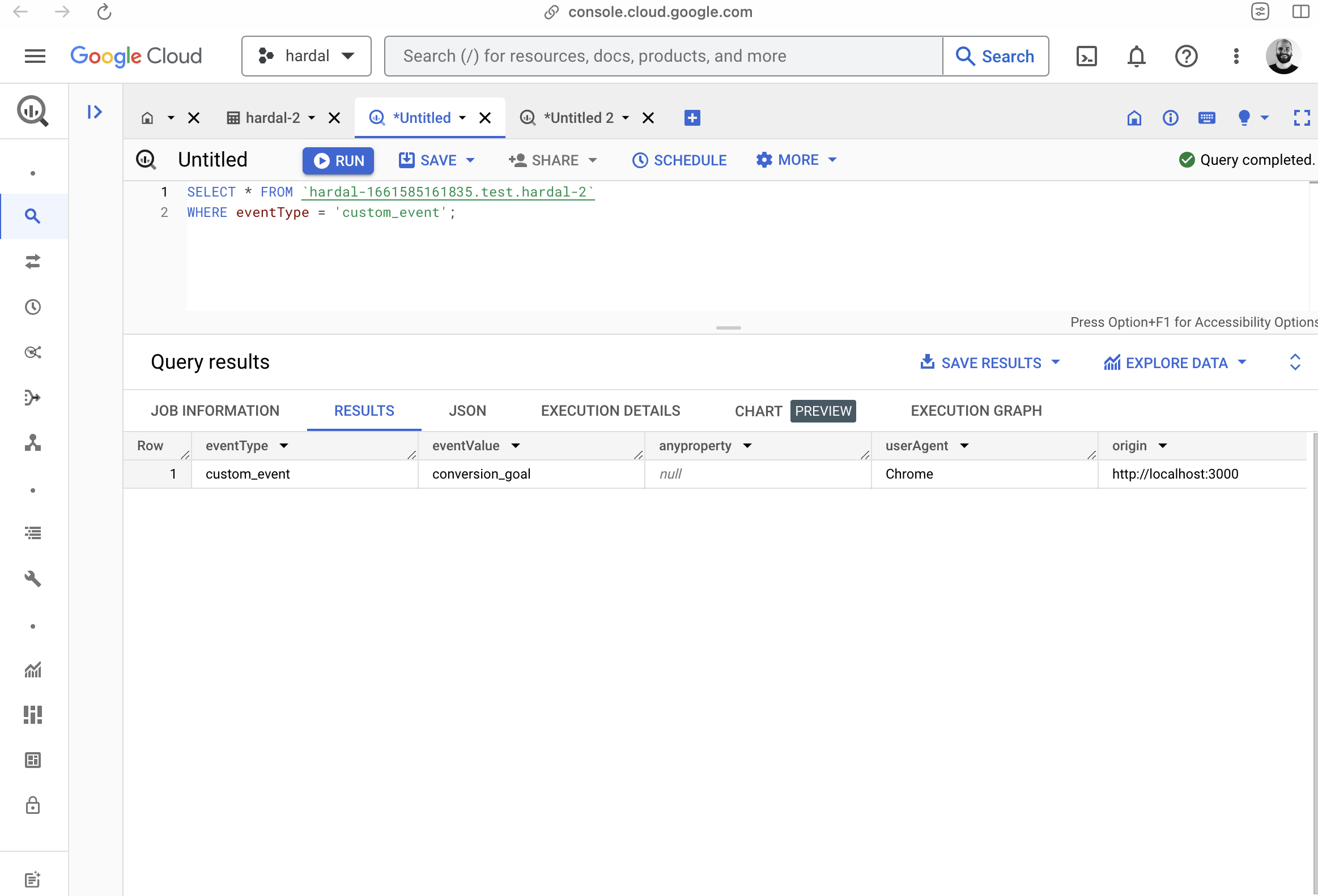 Test and View Your Events in BigQuery